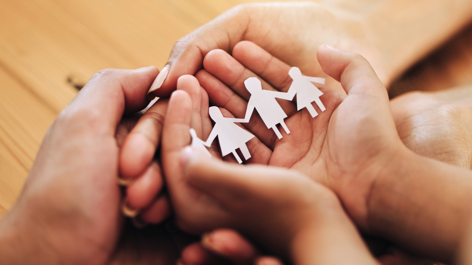What is an adoption plan? Three sets of hands cradling a paper cut out of two adults and two children with linked hands.